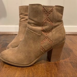 Brown tan high heel suede ankle boots
